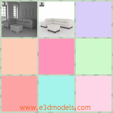 3d model the sofa in the living room - This is a 3d model of the sofa in the living room,which is presented with the footstool and the couch is long and comfortable.