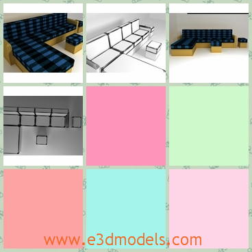 3d model the sofa with a cover - This is a 3d model of the couch with a plaid cover,which is painted in dark color.The sofa usually placed in the corner of the room.
