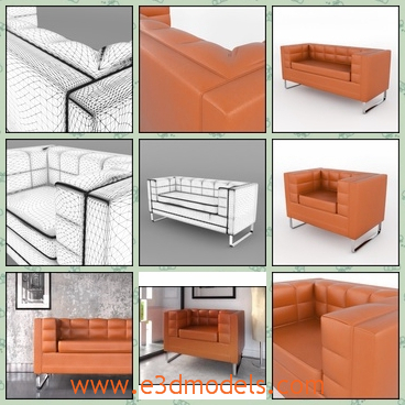 3d model the sofa with leather materials - This is a 3d model of the sofa with leather materials,which is big and fine.THe model is suitable for the living room.