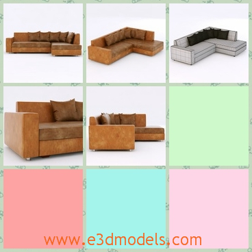 3d model the sofa with leather materials - This is a 3d model of the sofa with leather materials,which is large and spacious.The model is made in the most modern style.
