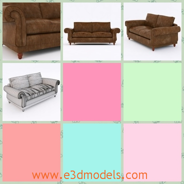 3d model the sofa with leather textures - This is a 3d model of the sofa with leather textures,which is large and is placed in the living room.