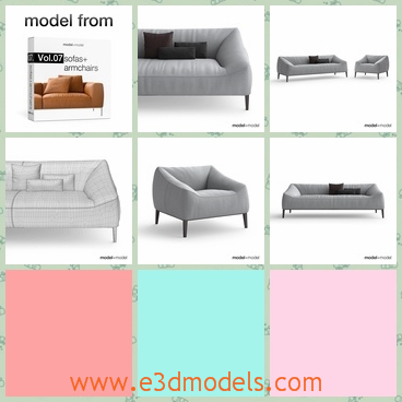 3d model the sofa with pillows - This is a 3d model of the sofas,which is a set of the sofa.There are sofa and armchair.The model is made with attention to details.