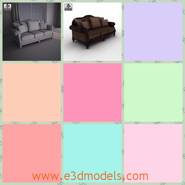 3d model the sofa with pillows - This is a 3d model of the sofa with pillows,which has short legs with it and the sofa is comfortable.