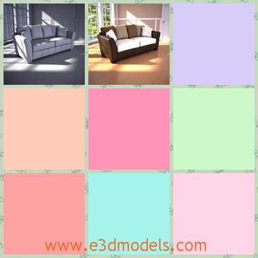 3d model the sofa with pillows - This is a 3d model of tht sofa with pillows,which is large and comfortabe.The model is created in the modern style.