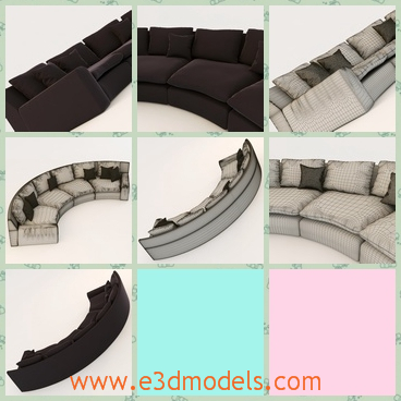 3d model the sofa with several pillows - This is a 3d model of the sofa with several pillows,which is the couch too.The model is practical because it can be used as the bed in the room.
