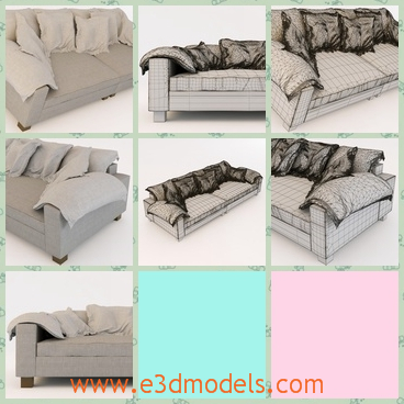 3d model the sofa with several pillows - This is a 3d model of the sofa with several pillows,which is placed on the it orderly.The modern is a little bit of outdated.