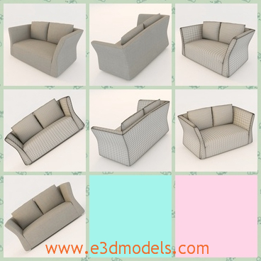 3d model the sofa with two pillows - This is a 3d model of the sofa with two pillows,which is grey and modern in the livning room.