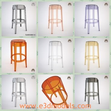 3d model the stool - This is a 3d model of the wooden stool,which is tall and has soft seat.The model has four legs.