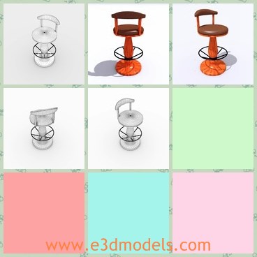 3d model the stool chair - This is a 3d model of the stool chair,which is made of wooden and leather material.
