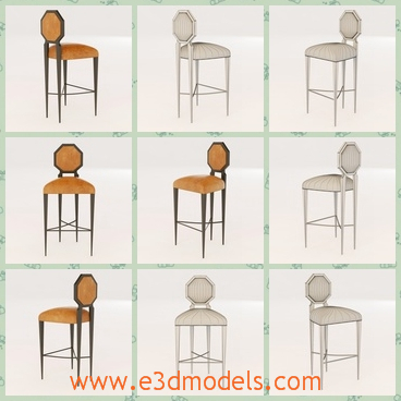 3d model the stool with a small back - This is a 3d model of the stool with a small back,which is high and light.The model has the special legs,they are sharp and very comfortable.