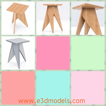 3d model the stool with special legs - This is a 3d model of the stool with special legs,which is a fine decoration in the room.The stool is made of wood and the style is contemporary.
