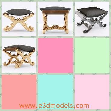 3d model the stool with the fine legs - This is a 3d model of the stool with fine legs,which is short but glorious.The model is made in Indian and the footstool is popular.