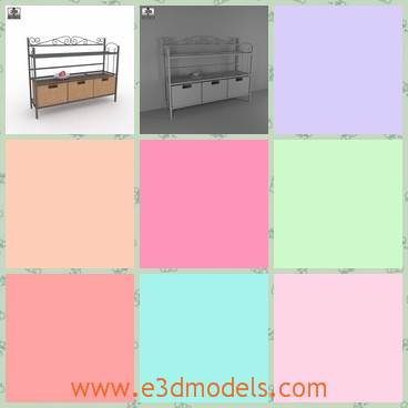 3d model the storage shelf in the living room - This is a 3d model of the storage shelf in the living room,which is large and pretty.The model has three drawers with it.