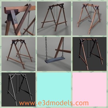 3d model the swing - This is a 3d model of the swing in the park,which is wooden and made for children.The model is the common equipment in the park and garden.