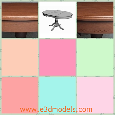 3d model the table in oval - This is a 3d model of the table in oval shape,which is expandable and is made of wood.The table is the dining table in the living room.