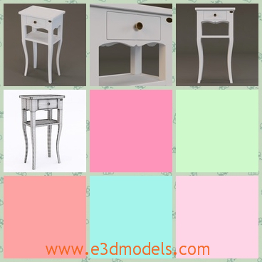 3d model the table with a drawer - This is a 3d model of the table with a drawer,which is white and shining.The model has four special legs.