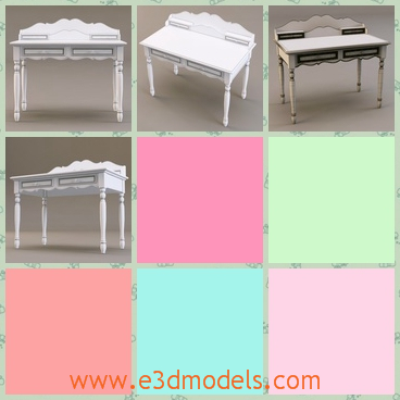 3d model the table with four legs - This is a 3d model of the table with four legs,which is white and solid.The table is made in the antique style.