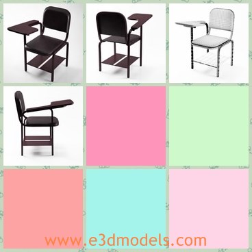 3d model the tablet chair - This is a 3d model of the tablet chair,which is the common tool in school.The chair is made with a plate,which can put books and other small stuffs.