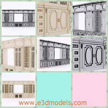 3d model the wall in the room - This is a 3d model of the center wall in the room,which is created in the fine decorations and the wall is created with the shelves.