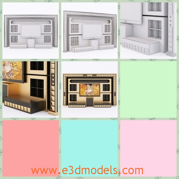 3d model the wall with the framed decoration - This is a 3d model about the wall with framed decorations,which are fine and modern.The model is the center of the room.