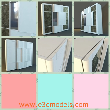 3d model the wardrobe in the bedroom - This is a 3d model of the modern wardrobe in the bedroom,which has a central door with a hidden mirrior.