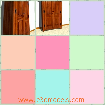 3d model the wardrobe in the bedroom - This is a 3d model of the wardrobe in the bedroom,which is the wooden furniture.The model is heavy but stable to use.