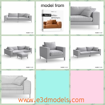 3d model the white sofa in the living room - This is a 3d model of the white sofa in the living room,which is modern and placed with several pillows.