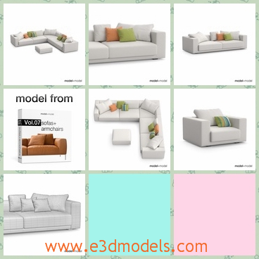 3d model the white sofa in the living room - This is a 3d model of the white sofa in the living room,which is modern and is usually placed in the corner of the living room.
