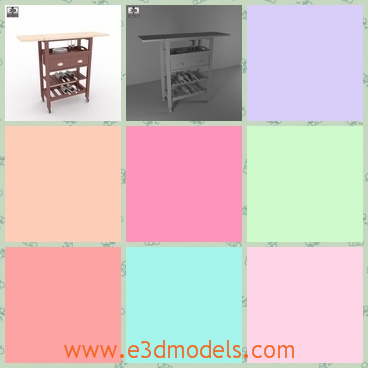 3d model the wine serving cart with drawers - This is a 3d model of the wine serving cart with drawers,which is spacious and commodious.The model is convenient in the restaurant.