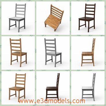 3d model the wooden dining chair - This is a 3d model of the wooden dining chair,which exists in the real world.The chair has a hollow back with it,which is a little tilted.