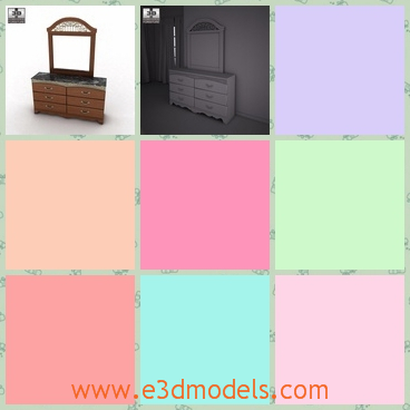 3d model the wooden dresser with a mirror - This is a 3d model of the dresser with a mirror,which is glorious and made of wood.This model is made in ance with the proportions and sizes of real furniture.