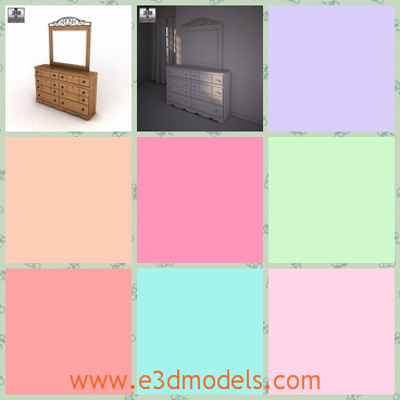 3d model the wooden dresser with a mirror - This is a 3d model of the wooden dresser with a mirror,which is the wood product and it is hand-made product.The model is so popular in China.