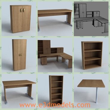 3d model the wooden furniture - This is a 3d model of the collectiong of the office furniture.There are tables, desks,chests and bookshelves.