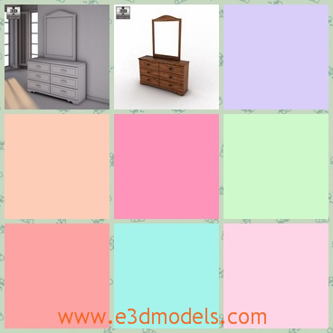 3d model the wooden furniture with a mirror - This is a 3d model of the wooden furniture with a mirror,which is designed with fine textures.