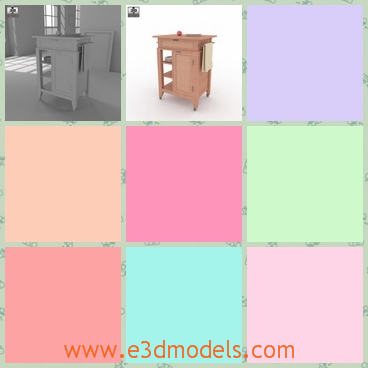 3d model the wooden kitchen cart - This is a 3d model of the wooden kitchen cart,which is placed in the kitchen and the materials of the model are in high quality.
