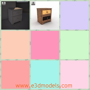 3d model the wooden nightstand with drawers - This is a 3d model of the wooden nightstand with drawers,which is placed in the bedroom and stuffs like the phone,the watch,the cup can put on it.