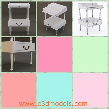 3d model the wooden side table - This is a 3d model of the wooden side table,which is white and the drawers are big enough.