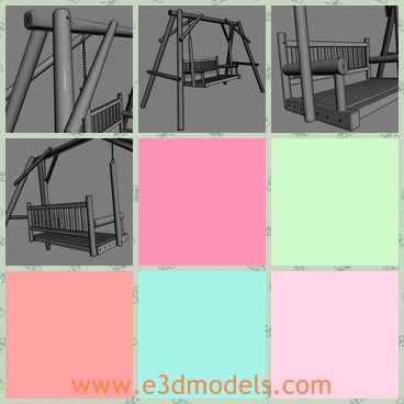 3d model the wooden swing - This is a 3d model of the wooden swing,which is usually placed outdoor and parks and gardens.The model is popular.