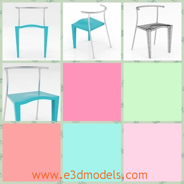 3d models of a chair - There are some 3d models about a chair which is made of steel and plastic. The steel part has sliver color while the plastic is blue.