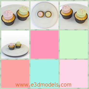3d mdoel couples of cupcakes - This is a 3d model of couples of cupcakes,which is a kind of food and is so prevalent.The cake was baked in the oven firstle.