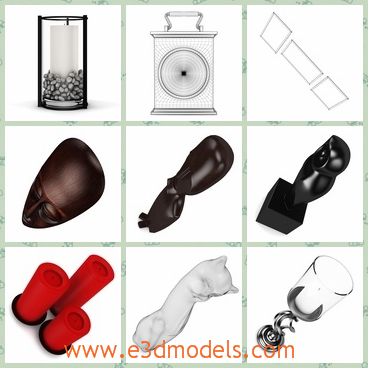 3d model a collection of accessories - This is a 3d model of a collection of accessories,which contains the mask,the statues,the candlestick and the clock of ancient style.
