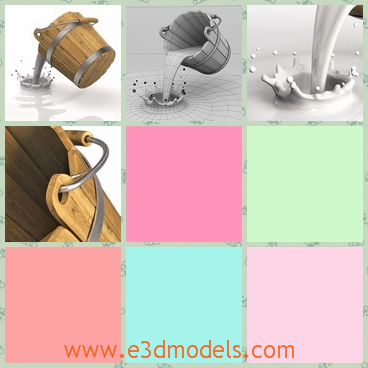 3d model a wooden bucket - This is a 3d model of the wooden bucket,which is made for storing the milkl.The model is common and popular.