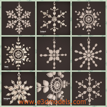 3d model glass snowflakes - This is a 3d model of glass snowflakes with various shapes and textures.Some are crytal.They are ornaments and decorations on the windows.