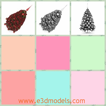 3d model of a Christmas tree - There we have a 3d model which is about a Christmas tree which is very tall and along it we can see red stripes and golden balls.