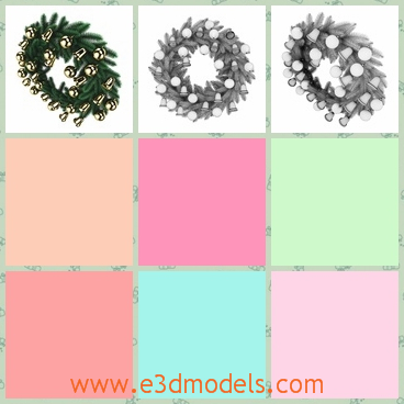 3d model of a Christmas wreath - This 3d model is about a very beautiful Christmas wreath which is made of green branches and on it we can see sliver bells.