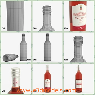 3d model of a rose wine bottle - This is a realistic, high quality 3d model of a bottle of Banfi Tuscany Centine Rose wine. This bottle is pink and has white label on it.