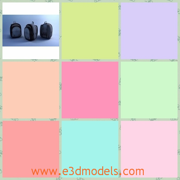 3d model of backpacks - There we have a 3d model which is about three backpacks which are of the same kind. This kind of backpack is made of thick cloth and it has black zippers.