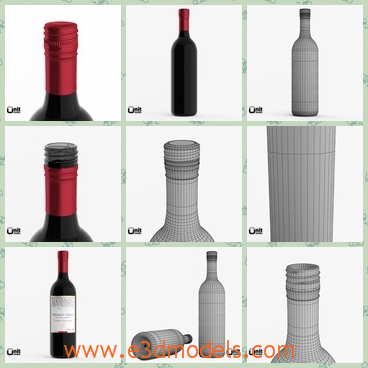 3d model of Cabernet Sauvignon red wine bottle - This 3d model is about a Cabernet Sauvignon red wine bottle. On this bottle we can see a white rectangle label and a crew cap covered by red plastic paper.