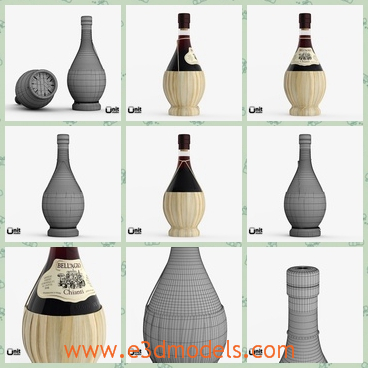 3d model of Chianti wine bottle - There is a 3d model which is about a Chianti wine bottle. This is a big bottle which is large on the lower part and half of it is golden.