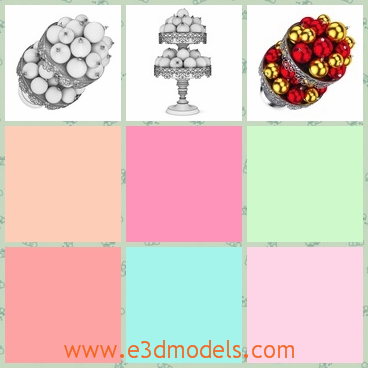3d model of Christmas table decoration - Here we have a gorgeous Christmas decoration which is about two round plates supported by a pole and on the plates we can see yellow and red balls.